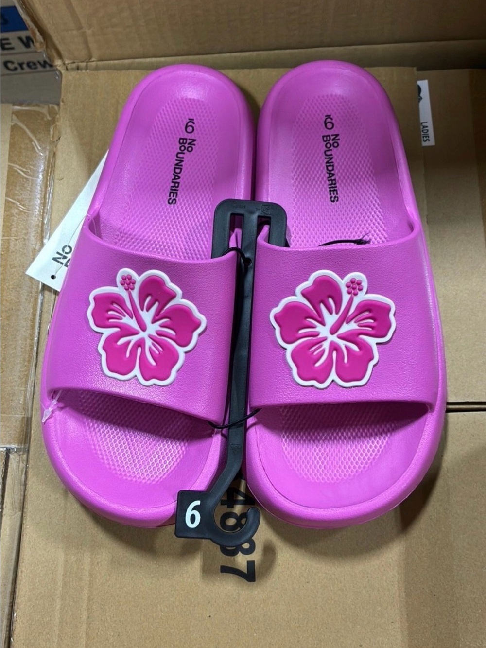 No Boundaries Bright Pink Floral Slide Sandals